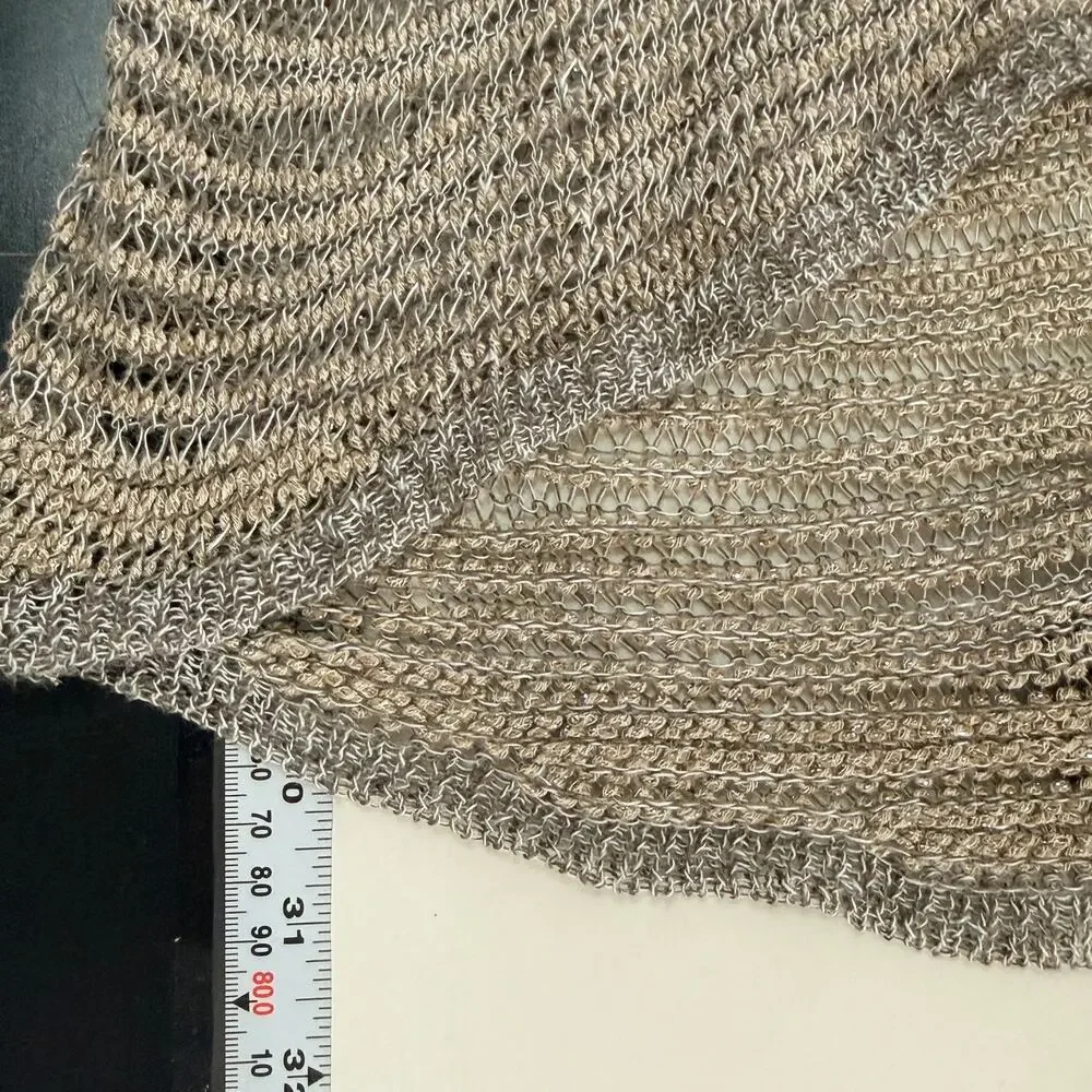Eileen Fisher L Womens V Neck Metallic Knit Sweater Natural Tan Linen Blend